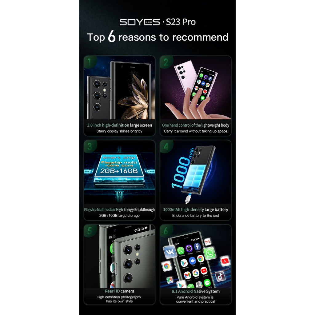 SOYES S23pro Mini Android8.1 Smart Phone 3.0 Inch Display 2GB RAM 16GB ROM Dual SIM Standby Play Store 3G MINI Phone